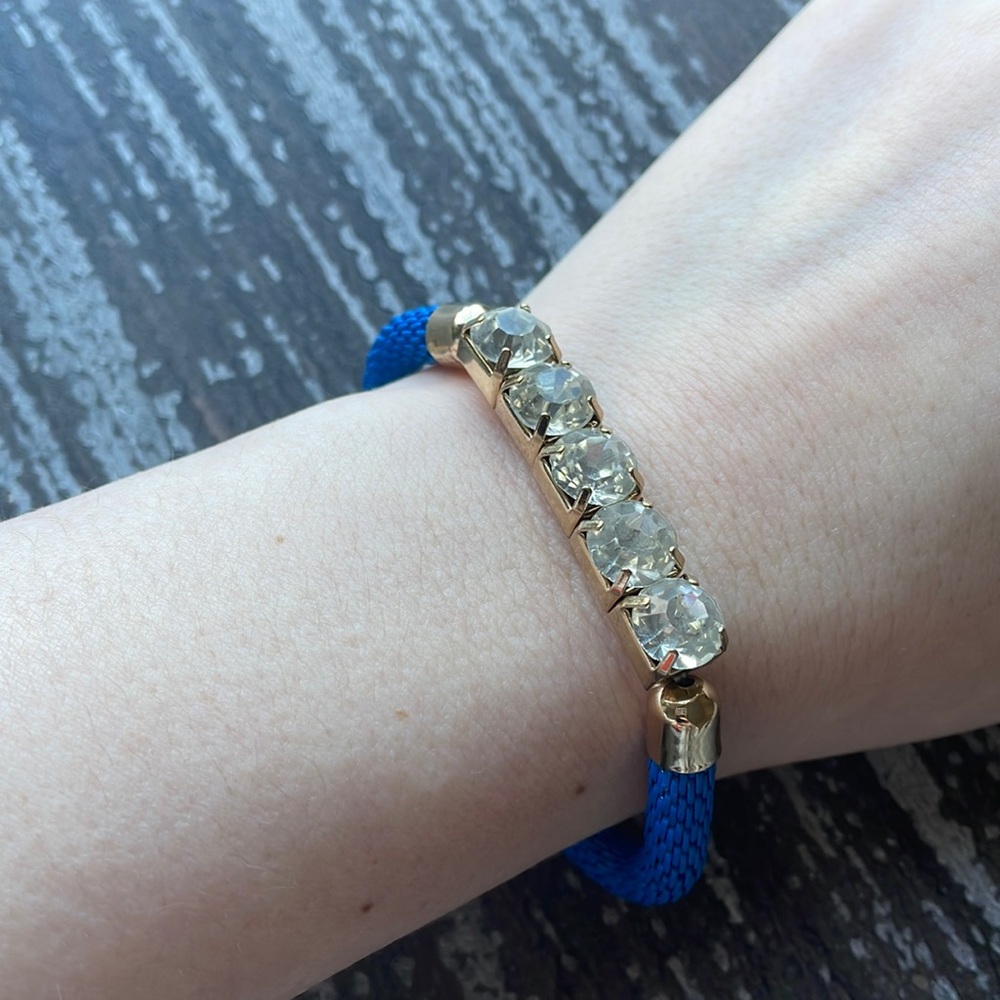 Chunky Stretch Rhinestone Statement Bracelet Blue